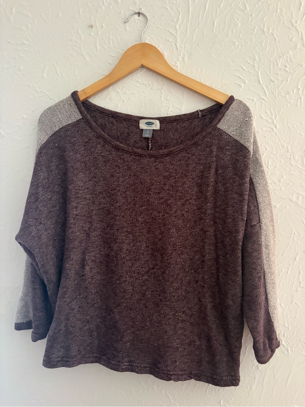 Old Navy Brown Scoop Neck Sweater with Tan Shoulder Panels